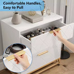 Cassettiera a tre cassetti, comodino con funzione contenitore, toeletta, maniglia dorata, adatto per camera da letto, soggiorno e ingresso