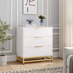 Cassettiera a tre cassetti, comodino con funzione contenitore, toeletta, maniglia dorata, adatto per camera da letto, soggiorno e ingresso