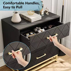 Cassettiera a tre cassetti, comodino con funzione contenitore, toeletta, maniglia dorata, adatto per camera da letto, soggiorno e ingresso