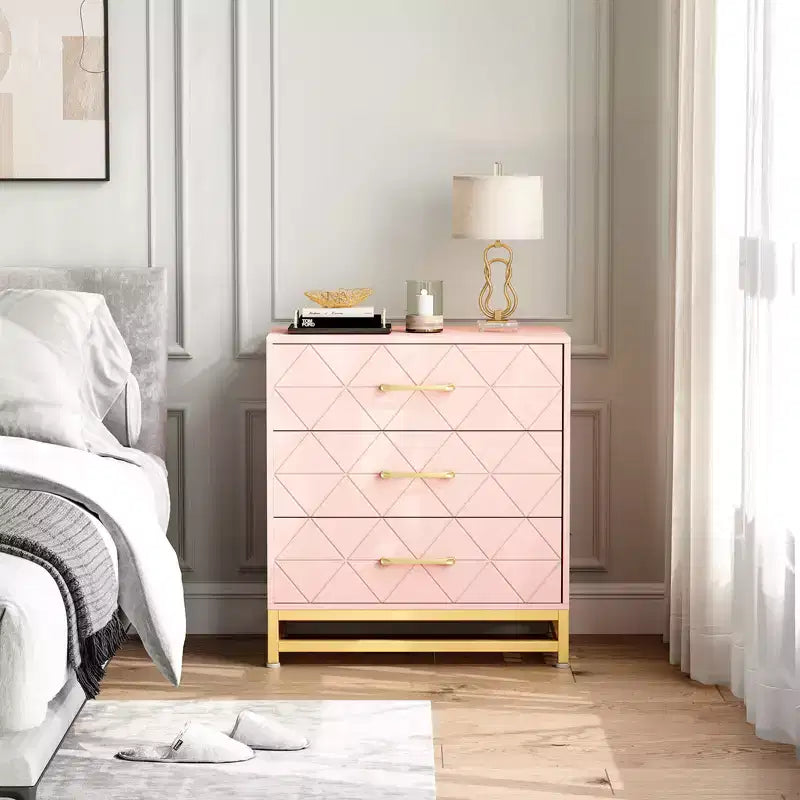 Cassettiera a tre cassetti, comodino con funzione contenitore, toeletta, maniglia dorata, adatto per camera da letto, soggiorno e ingresso