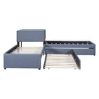 Letto a piattaforma a L una piazza e mezza, struttura letto in legno con letto estraibile e 2 cassetti e tavolino incorporato per camera da letto, grigio