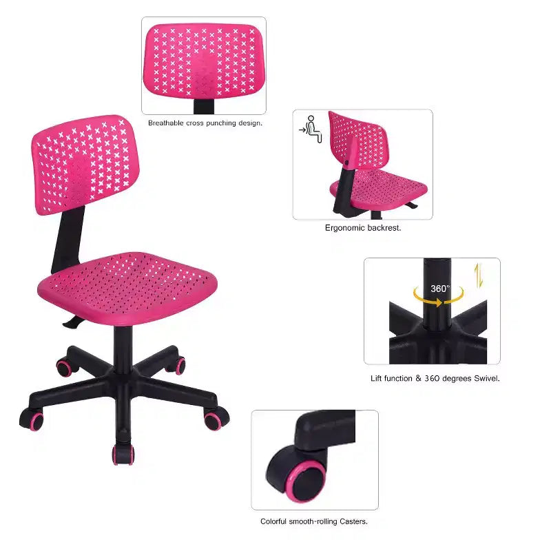 Sedia da studio girevole regolabile Homy Casa per bambini, dormitorio e ufficio, rosa