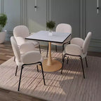Tavolo da pranzo quadrato LeisureMod Bristol 27 con piano in MDF bianco marmorizzato e base a piedistallo in acciaio per cucine e sale da pranzo moderne