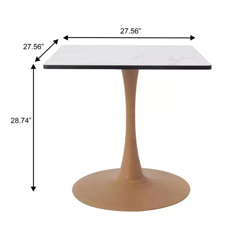 Tavolo da pranzo quadrato LeisureMod Bristol 27 con piano in MDF bianco marmorizzato e base a piedistallo in acciaio per cucine e sale da pranzo moderne