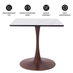 Tavolo da pranzo quadrato LeisureMod Bristol 27 con piano in MDF bianco marmorizzato e base a piedistallo in acciaio per cucine e sale da pranzo moderne