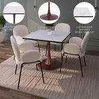 Tavolo da pranzo quadrato LeisureMod Bristol 27 con piano in MDF bianco marmorizzato e base a piedistallo in acciaio per cucine e sale da pranzo moderne