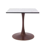 Tavolo da pranzo quadrato LeisureMod Bristol 27 con piano in MDF bianco marmorizzato e base a piedistallo in acciaio per cucine e sale da pranzo moderne