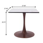 Tavolo da pranzo quadrato LeisureMod Bristol 27 con piano in MDF bianco marmorizzato e base a piedistallo in acciaio per cucine e sale da pranzo moderne