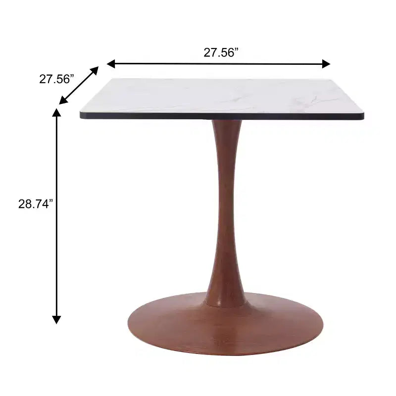 Tavolo da pranzo quadrato LeisureMod Bristol 27 con piano in MDF bianco marmorizzato e base a piedistallo in acciaio per cucine e sale da pranzo moderne