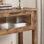 Tavolino consolle da 109 cm, Tavolino doppio per divano con contenitore, Tavolino da buffet in legno, Tavolino da ingresso con 2 cassetti in vetro per ingresso, corridoio, soggiorno