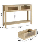 Tavolino consolle da 109 cm, Tavolino doppio per divano con contenitore, Tavolino da buffet in legno, Tavolino da ingresso con 2 cassetti in vetro per ingresso, corridoio, soggiorno