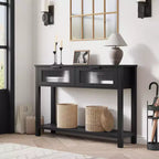 Tavolino consolle da 109 cm, Tavolino doppio per divano con contenitore, Tavolino da buffet in legno, Tavolino da ingresso con 2 cassetti in vetro per ingresso, corridoio, soggiorno