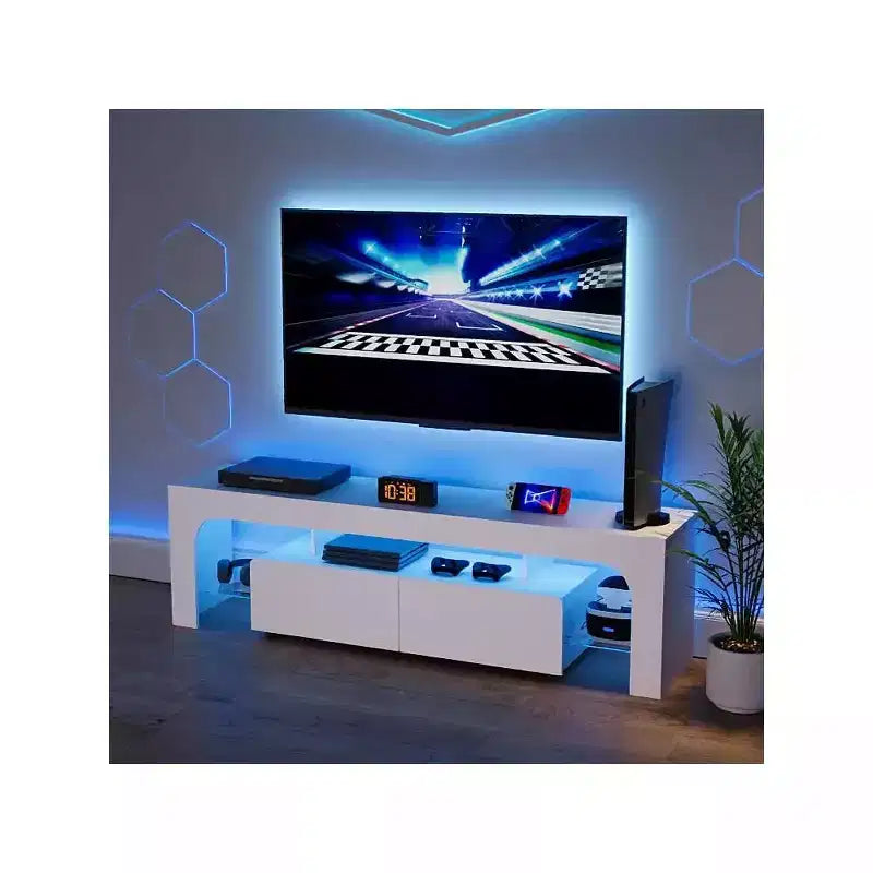 Mobile TV Moderno con Ampio Cassetto Contenitore per TV Fino a 70 Pollici, Mobile TV in Legno Stile Fattoria con Centro di Intrattenimento Lucido per Soggiorno, Camera da Letto