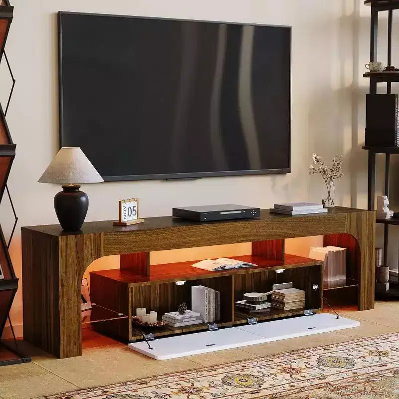 Mobile TV Moderno con Ampio Cassetto Contenitore per TV Fino a 70 Pollici, Mobile TV in Legno Stile Fattoria con Centro di Intrattenimento Lucido per Soggiorno, Camera da Letto