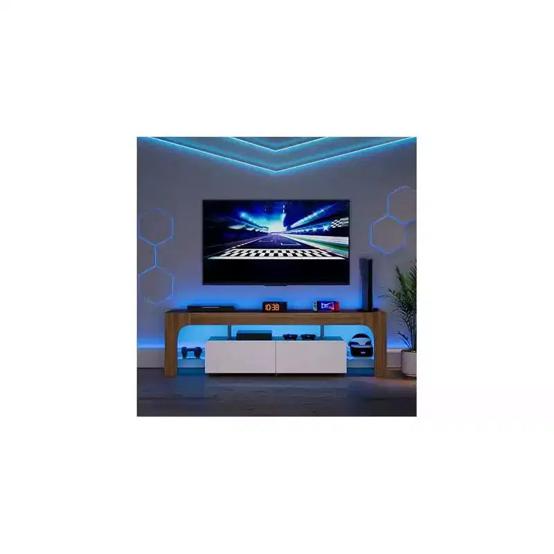 Mobile TV Moderno con Ampio Cassetto Contenitore per TV Fino a 70 Pollici, Mobile TV in Legno Stile Fattoria con Centro di Intrattenimento Lucido per Soggiorno, Camera da Letto