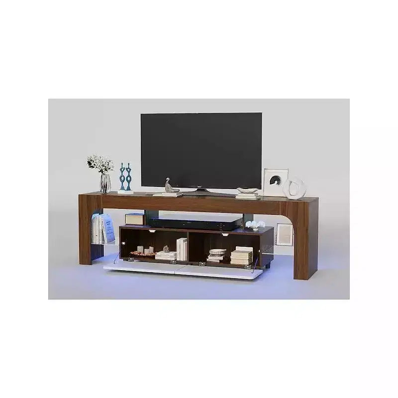 Mobile TV Moderno con Ampio Cassetto Contenitore per TV Fino a 70 Pollici, Mobile TV in Legno Stile Fattoria con Centro di Intrattenimento Lucido per Soggiorno, Camera da Letto