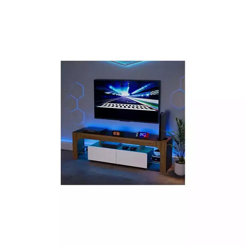 Mobile TV Moderno con Ampio Cassetto Contenitore per TV Fino a 70 Pollici, Mobile TV in Legno Stile Fattoria con Centro di Intrattenimento Lucido per Soggiorno, Camera da Letto