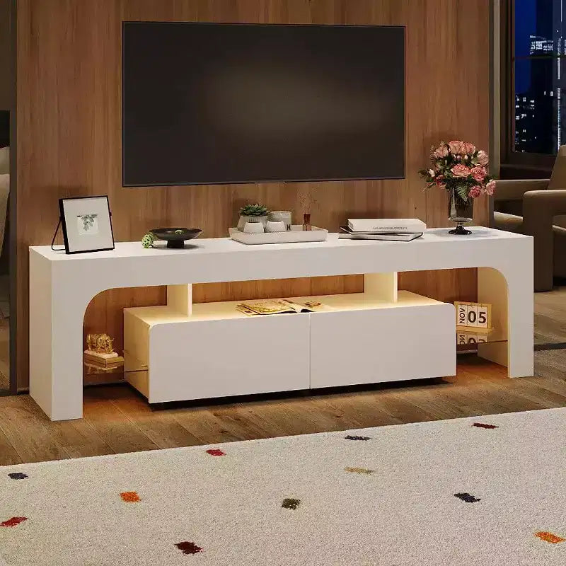 Mobile TV Moderno con Ampio Cassetto Contenitore per TV Fino a 70 Pollici, Mobile TV in Legno Stile Fattoria con Centro di Intrattenimento Lucido per Soggiorno, Camera da Letto