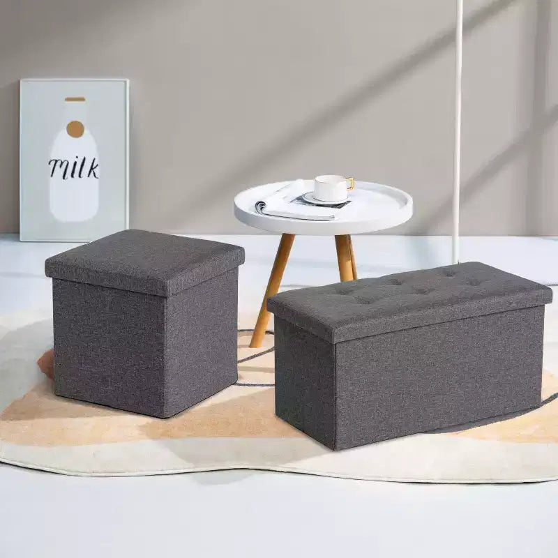 FurnitureR Pouf Contenitore, Piccolo Pouf Pieghevole Cubo Sgabello Poggiapiedi per Soggiorno Camera da Letto, Poggiapiedi Contenitore Imbottito, 38 cm, Grigio