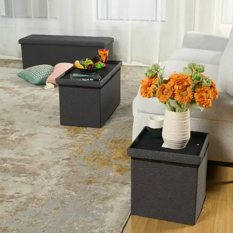 FurnitureR Pouf Contenitore, Piccolo Pouf Pieghevole Cubo Sgabello Poggiapiedi per Soggiorno Camera da Letto, Poggiapiedi Contenitore Imbottito, 38 cm, Grigio
