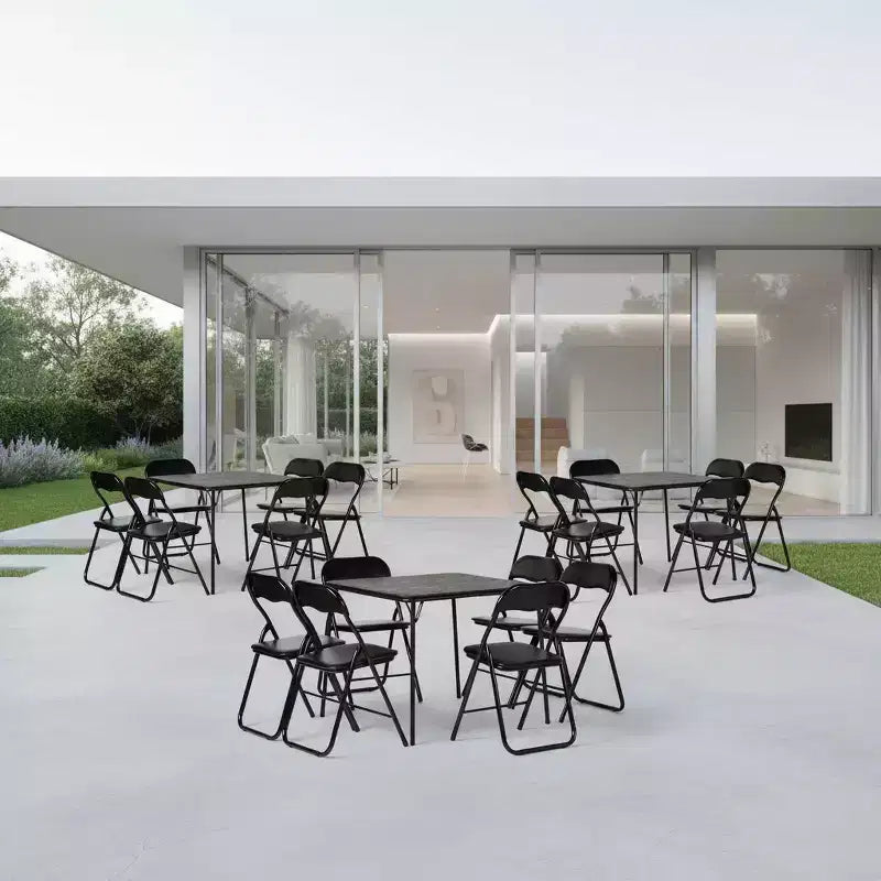FurnitureR Set da 7 Pezzi con Tavolo e Sedie Pieghevoli per 6 Persone Nessun Montaggio Richiesto, Tavolo Quadrato Salvaspazio con 6 Sedie Pieghevoli