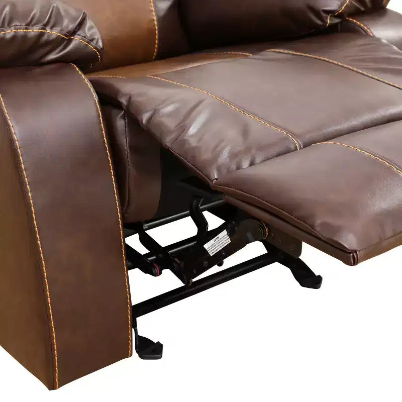 MAYEERTY Divano reclinabile, reclinabile a 3 posti in pelle traspirante con tavolino da caffè reversibile per soggiorno, marrone
