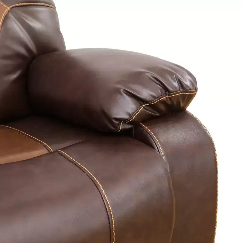 MAYEERTY Divano reclinabile, reclinabile a 3 posti in pelle traspirante con tavolino da caffè reversibile per soggiorno, marrone
