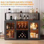 Mobile Bar per la Casa, Mobile Bar con Prese di Corrente, Porta Bicchieri, Mobile Vino con Vani Portaoggetti, Mobile Vino con Ripiani per Cucina e Casa