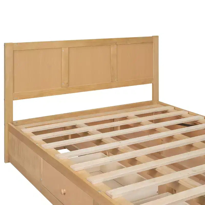 Giroletto a piattaforma con contenitore, Giroletto a piattaforma in legno con 2 cassetti, Naturale