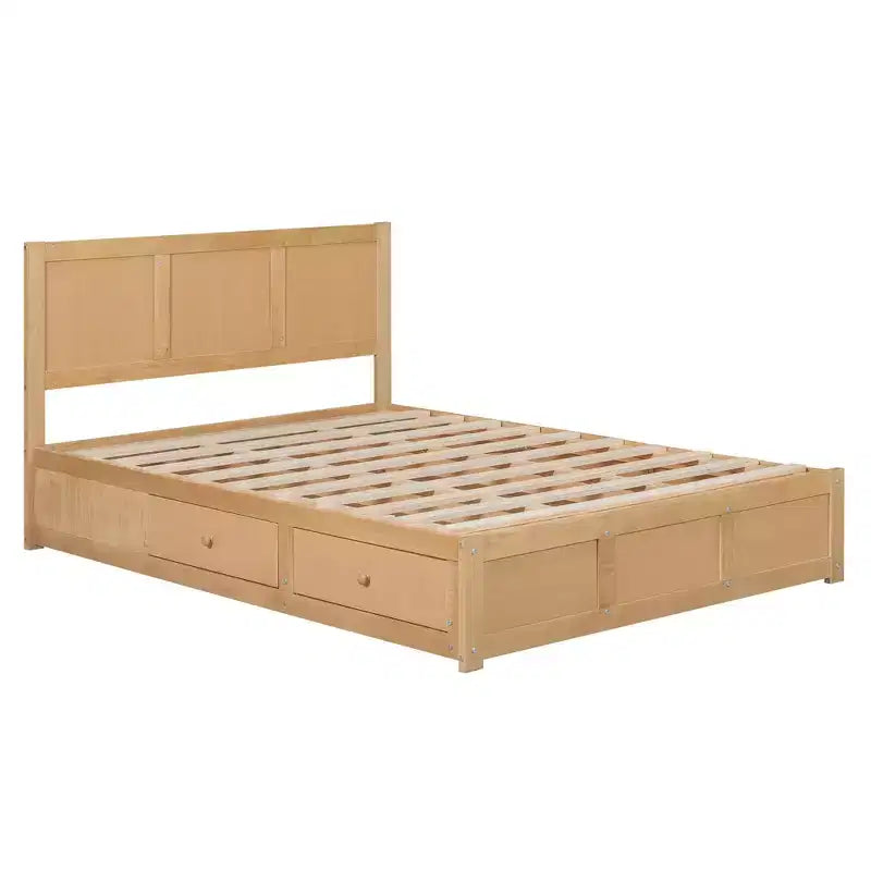 Giroletto a piattaforma con contenitore, Giroletto a piattaforma in legno con 2 cassetti, Naturale
