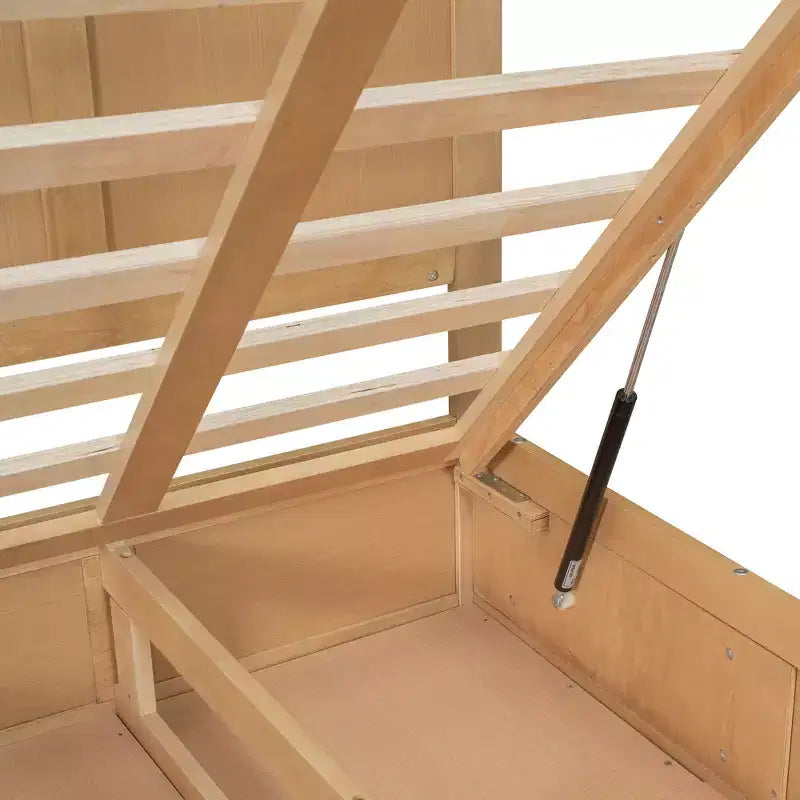 Giroletto a piattaforma con contenitore, Giroletto a piattaforma in legno con 2 cassetti, Naturale