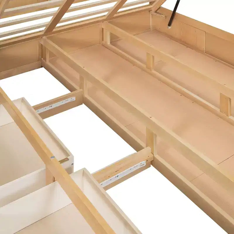 Giroletto a piattaforma con contenitore, Giroletto a piattaforma in legno con 2 cassetti, Naturale