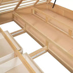 Giroletto a piattaforma con contenitore, Giroletto a piattaforma in legno con 2 cassetti, Naturale