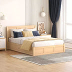 Giroletto a piattaforma con contenitore, Giroletto a piattaforma in legno con 2 cassetti, Naturale
