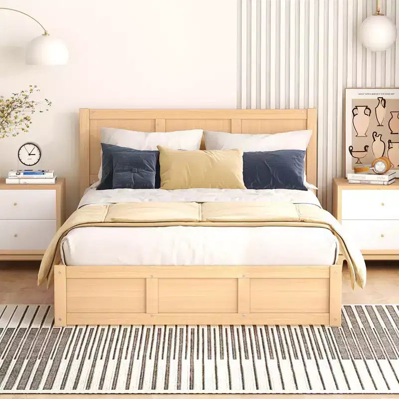 Giroletto a piattaforma con contenitore, Giroletto a piattaforma in legno con 2 cassetti, Naturale