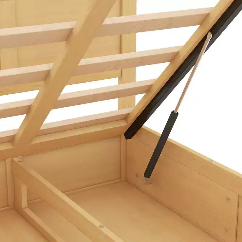Giroletto a piattaforma con contenitore, Giroletto a piattaforma in legno con 2 cassetti, Naturale