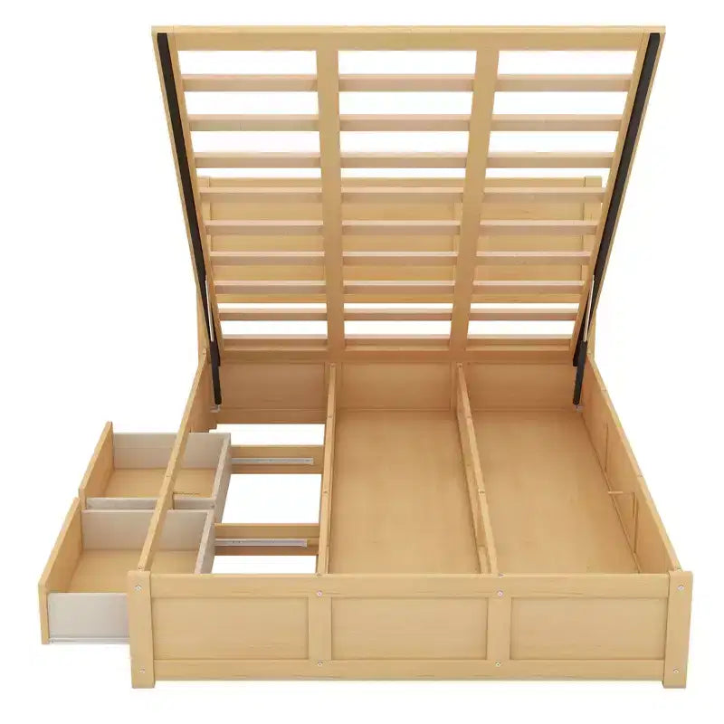 Giroletto a piattaforma con contenitore, Giroletto a piattaforma in legno con 2 cassetti, Naturale