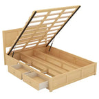Giroletto a piattaforma con contenitore, Giroletto a piattaforma in legno con 2 cassetti, Naturale