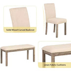 Set da pranzo Zevemomo 6 pezzi in legno massello con 1 tavolo, 4 sedie imbottite e 1 panca, set da pranzo con gambe in legno per sala da pranzo, cucina, ristorante, marrone