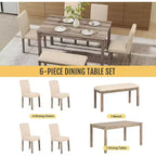 Set da pranzo Zevemomo 6 pezzi in legno massello con 1 tavolo, 4 sedie imbottite e 1 panca, set da pranzo con gambe in legno per sala da pranzo, cucina, ristorante, marrone