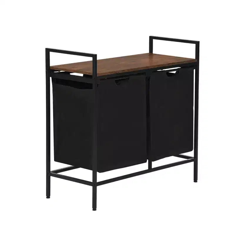 Cesto Portabiancheria FurnitureR con 2 Scomparti e Ripiano, Separatore Lavanderia a 2 Scomparti con Sacchi Rimovibili e Piano in Legno, Cesto Portabiancheria Largo 73 cm