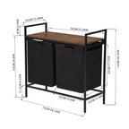 Cesto Portabiancheria FurnitureR con 2 Scomparti e Ripiano, Separatore Lavanderia a 2 Scomparti con Sacchi Rimovibili e Piano in Legno, Cesto Portabiancheria Largo 73 cm
