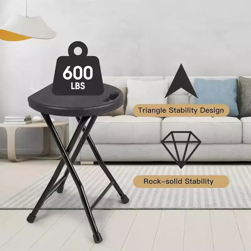 GustoWave Sedia Pieghevole Portatile con Maniglia, Sgabello Pieghevole Rotondo Resistente con Capacità di 227 kg per Adulti, Sgabello Pieghevole da 45 cm