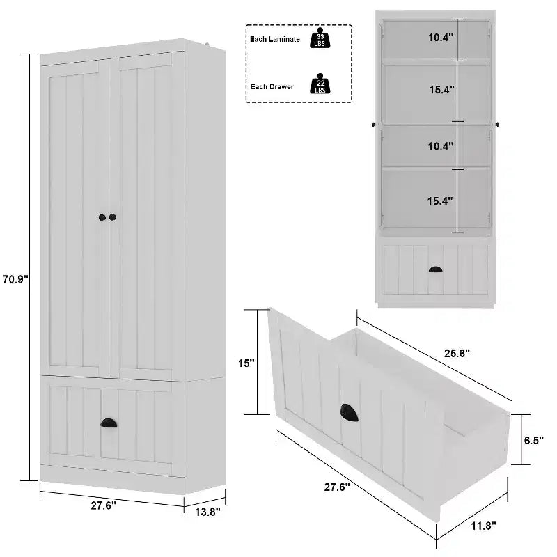 Armadio a Piedi Famapy con Ripiani Regolabili e Cassetto Inferiore, Organizzatore di Vestiti, Mobile Contenitore per Camera da Letto/Ingresso