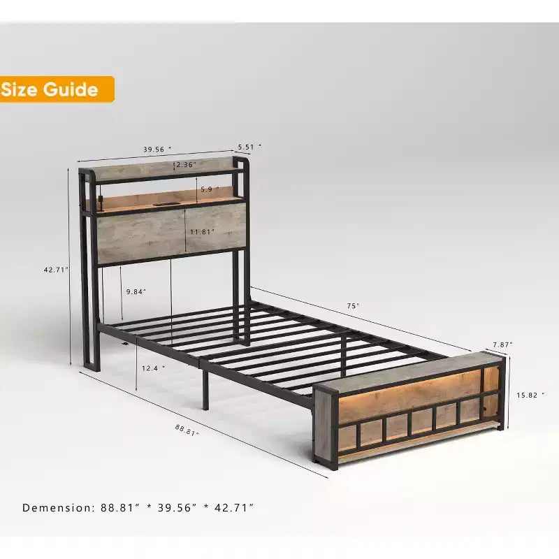 Letto a piattaforma in legno Okak, dimensioni singolo, con vano portaoggetti e testiera, moderno telaio letto piccolo per camera da letto, cameretta bambini