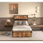 Letto a piattaforma in legno Okak, dimensioni singolo, con vano portaoggetti e testiera, moderno telaio letto piccolo per camera da letto, cameretta bambini