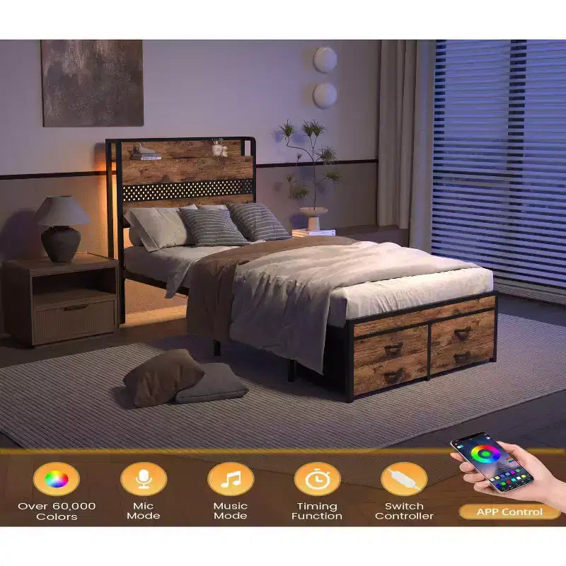 Letto a piattaforma in legno Okak, dimensioni singolo, con vano portaoggetti e testiera, moderno telaio letto piccolo per camera da letto, cameretta bambini