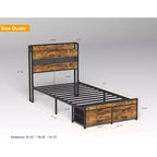 Letto a piattaforma in legno Okak, dimensioni singolo, con vano portaoggetti e testiera, moderno telaio letto piccolo per camera da letto, cameretta bambini