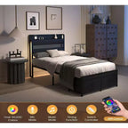 Letto a piattaforma in legno Okak, dimensioni singolo, con vano portaoggetti e testiera, moderno telaio letto piccolo per camera da letto, cameretta bambini