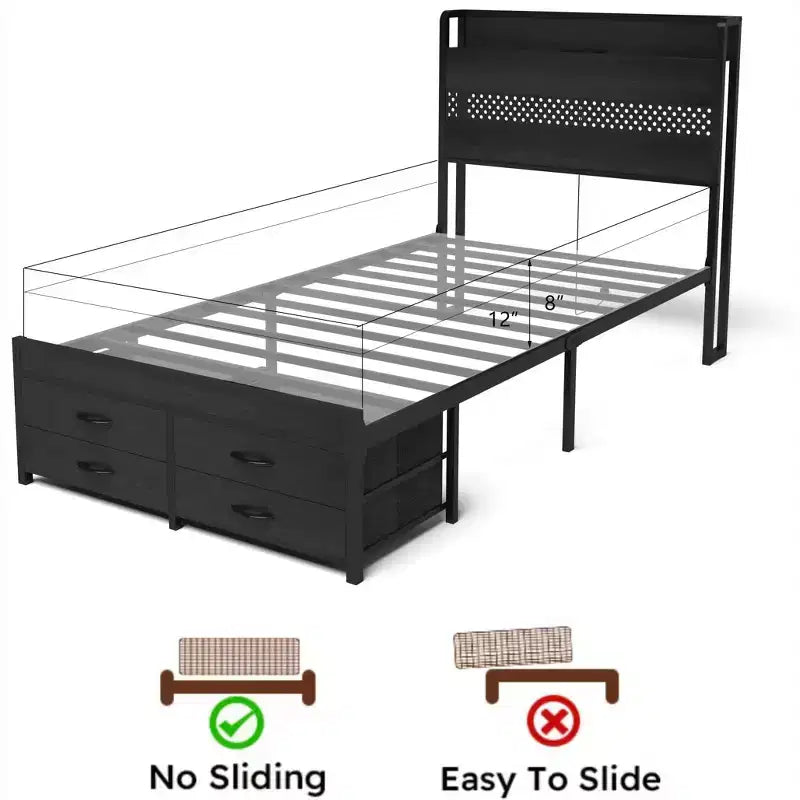 Letto a piattaforma in legno Okak, dimensioni singolo, con vano portaoggetti e testiera, moderno telaio letto piccolo per camera da letto, cameretta bambini